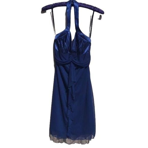 90's Roberta Dress Halter Slip Plunging V Empire Ruffle Raw Edge Mini Navy Sz S - Picture 1 of 6